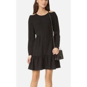 Club Monaco Sandraya Cold Shoulder Long Sleeve‎ Tiered Ruffle Dress Black 4